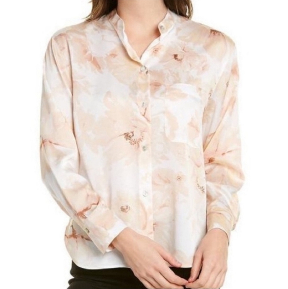 Vince Satin Magnolia Band Collar Blouse Size Small